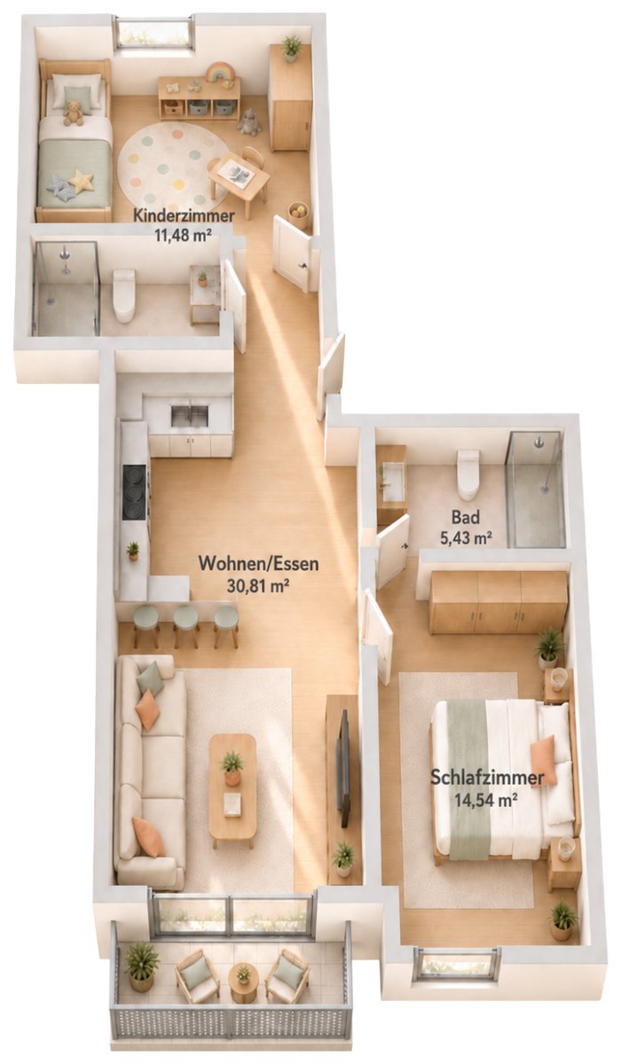 Grundriss Wohnung 13, 2. OG