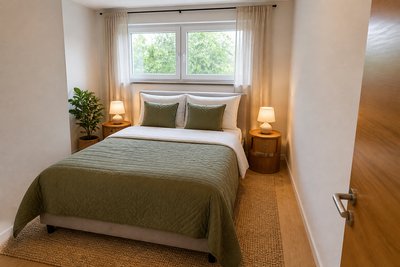 Schlafzimmer einer Wohnung in Alpine Living Peißenberg — Visualisierung