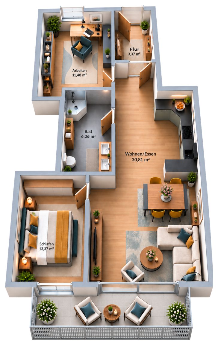 Grundriss Wohnung 07, 1. OG