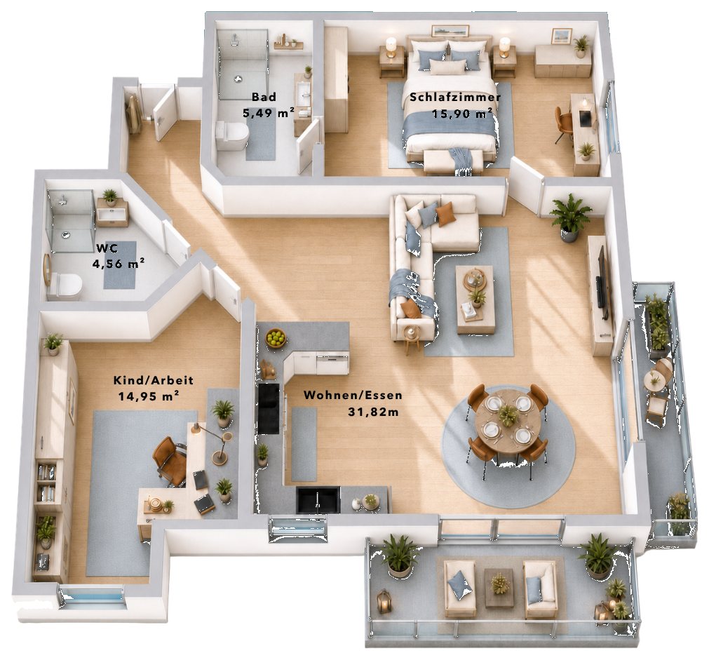 Grundriss Wohnung 14, 2. OG